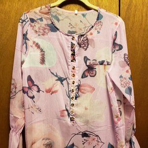 Chiffon Pink Floral Blouse